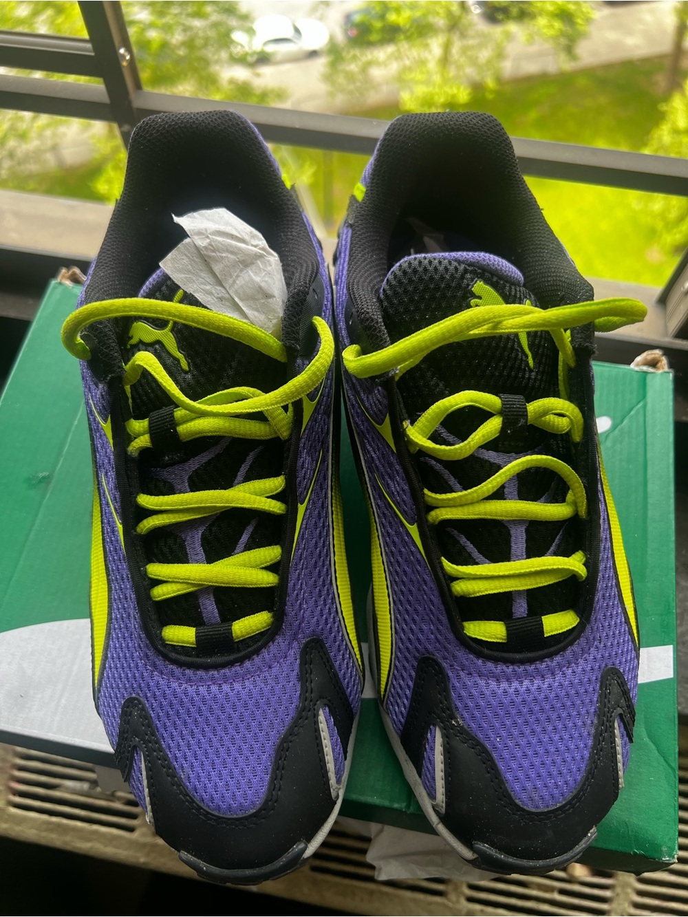 Puma Purple and Neon Yellow Running Sneakers